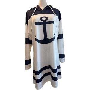 Women's Long-Sleeve, Hooded White Nautical Anchor Marina Dress, Small - NWOT